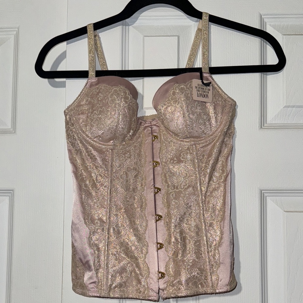 NWT VS Pink & Gold Lace Corset Top